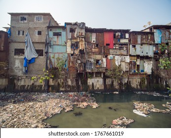 Poor And Impoverished Slums Of Dharavi In The City Of Mumbai.