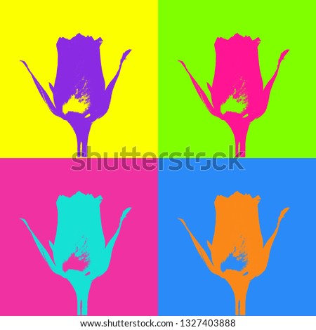 pop art poster in style Warhol with a bright colored rose on various colorful backgrounds