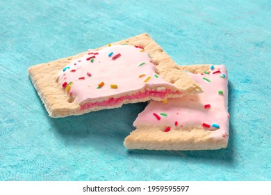 Pop Tart, Broken, On A Blue Background