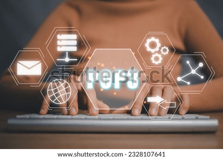POP3, Post Office Protocol Version 3 concept, Business person hand typing on keyboard with Post Office Protocol Version 3 icon on virtual screen.