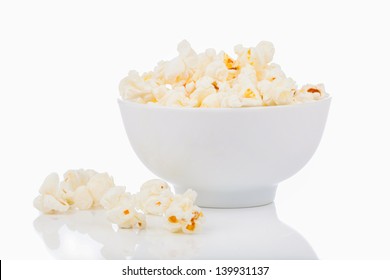 Popcorn In A Bowl, Isolated On White