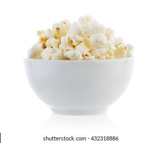 Popcorn In Bowl Isolated On White Background