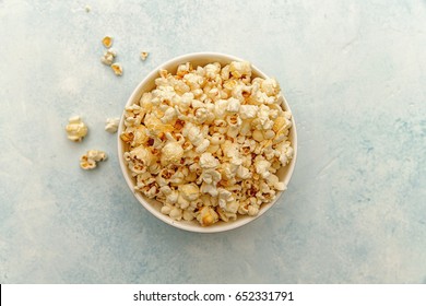 Popcorn In The Bowl. Top View.