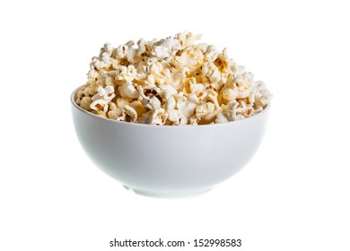 Popcorn In Ceramic Bowl On Isolated White