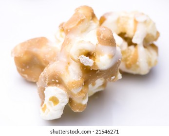 Popcorn Drizzled With Peanut Butter And White Chocolate