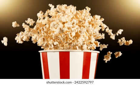 Popcorn Flying up in the Air from Paper Bucket. Isolated on Black Background. - Powered by Shutterstock