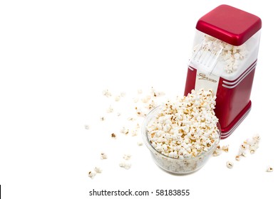 Popcorn Machine With Popcorn Over White Background