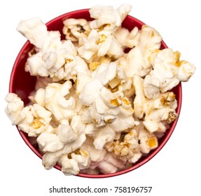 Popcorn In A Red Bowl Top View.