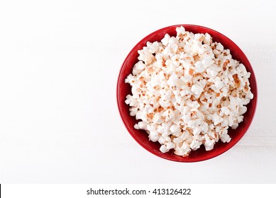 popcorn in a red bowltop view