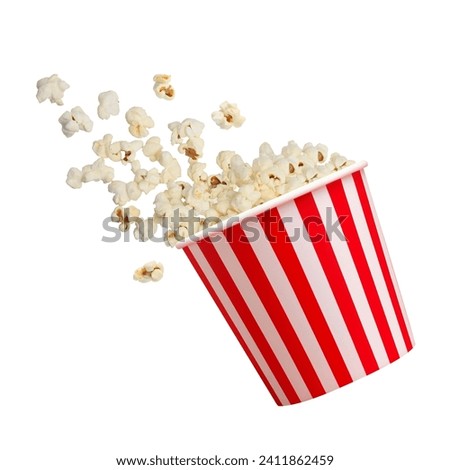 Popcorn in red and white cardboard box  on white background