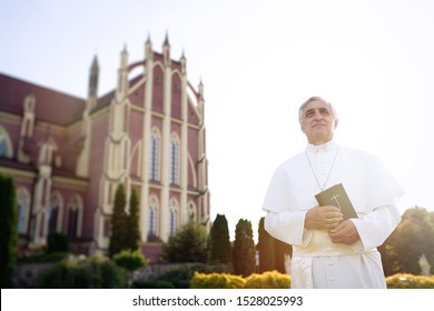 Pope holding a Bible in the garden