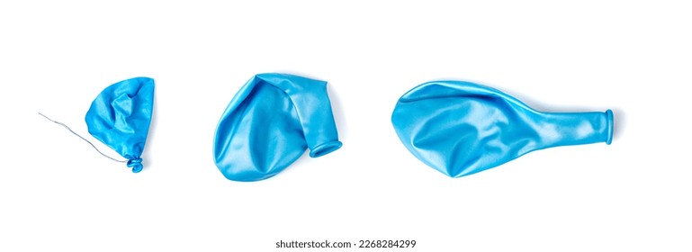 Popped Balloon Isolated, Deflated Ball, Burst Ballon, Latex Rubber Garbage, Popped Balloon on White Background