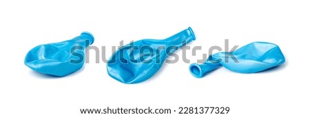 Popped Balloon Isolated, Deflated Ball, Burst Ballon, Latex Rubber Garbage, Popped Balloon on White Background