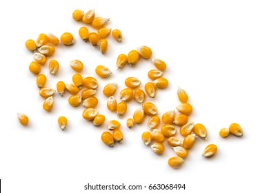 Popping Corn, Top View, Isolated On White.