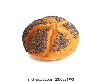 Poppy Seed Bread Isolated, Kaiser Roll, Seeds Breakfast Bun, Poppyseed Round Bagel, Poppy Seed Bun on White Background - Powered by Shutterstock