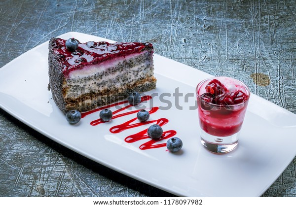 Poppy Seed Cake Cherry Sauce Stock Photo Edit Now