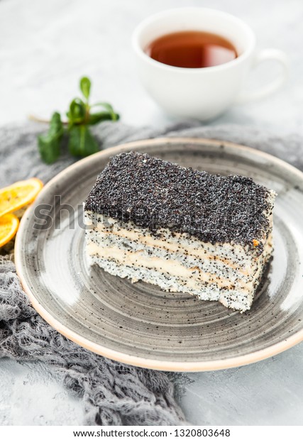 Poppy Seed Cake On Gray Plate Stock Photo Edit Now 1320803648