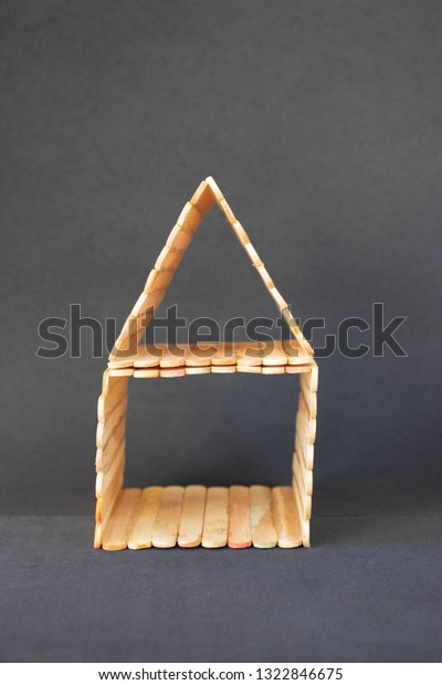 Popsicle Stick House On Black Background Stock Photo Edit Now