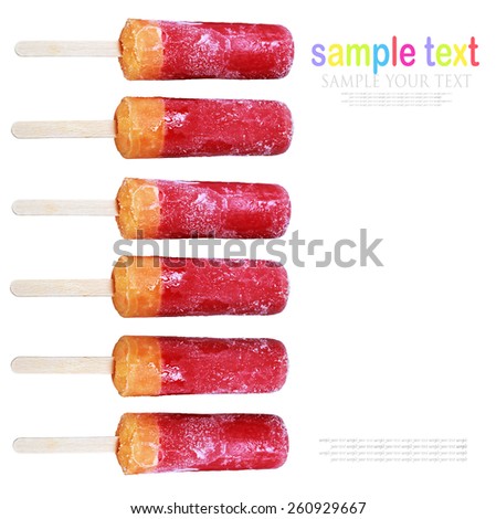 popsicles isolated on white background. Text for example, and can be easily removed