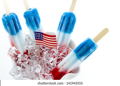 Popsicles With Red, White, And Blue Colors.