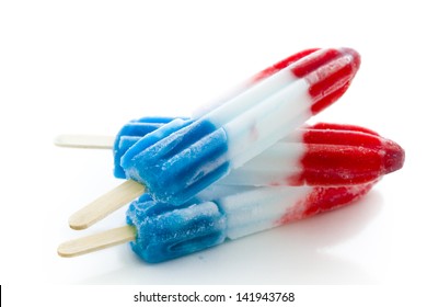 Popsicles With Red, White, And Blue Colors.