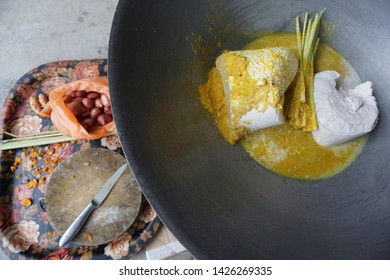 Popular Cuisine During Festival Hari Raya. Preparation In Making Rendang.