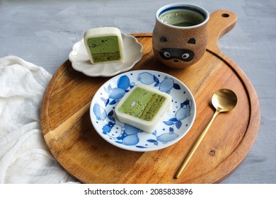 Popular And Famous Japanese Dessert. Matcha Mochi Roll With Matcha Drink. Excellent For Tea Break, Friends And Family Gatherings.