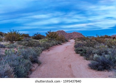 Popular Hiking & Mountain Bike Trail At Dusk In Scottsdale AZ Desert Preserve Called Browns Ranch.