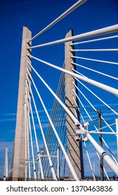 Popular Lined And Marked Pedestrian And Bicycle Path Next To The Streetcar And Bus Roadway Through The Rope Tilikum Crossing Bridge Across The Willamette River In Down Town Portland Oregon