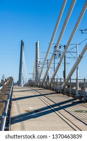  Popular Lined And Marked Pedestrian And Bicycle Path Next To The Streetcar  And Bus Roadway Through The Rope Tilikum Crossing Bridge Across The Willamette River In Down Town Portland Oregon