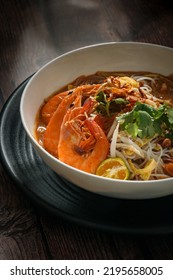 Popular Malaysia Dish From Kuching, The Sarawak Laksa A Spicy Noodle Soup Type Hawker Food