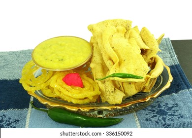 Popular  Traditional Gujarati Indian Snack Fafda Jalebi
