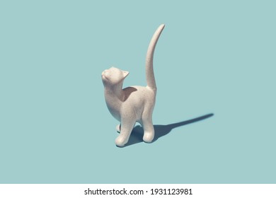 Porcelain Cat Figurine With Long Tail 