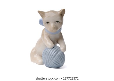 Porcelain Cat Isolated On A White Back