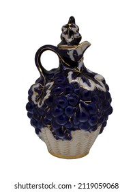 Porcelain decanter with gold trim in the form of a basket of grapes.