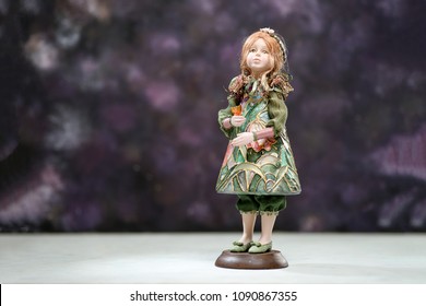 Porcelain Paper Mache Clay Statuette Girl Pretty Woman Young Girl Dress Blonde Beauty Handmade Handcrafted Toy Craft Vintage Diadem Tiara Flowers Decor Doll Gift Texture Concept