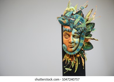 Porcelain Paper Mache Clay Venice Italian Carnival Chameleon Colourful Mask Beauty Handmade Handcrafted Toy Craft Vintage Flowers Decor Doll Gift Texture Concept