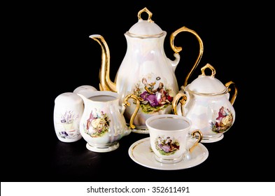 Porcelain Tea Set On An Isolated Background