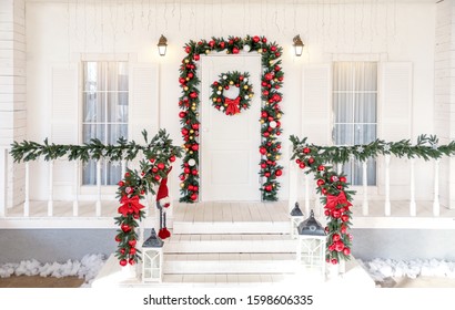 Porch Of House With Beautiful Christmas Decor