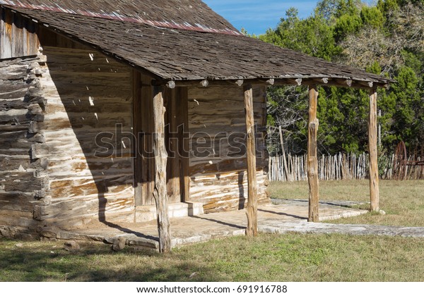 Porch Small Vintage Texas Log Cabin Stock Photo Edit Now 691916788