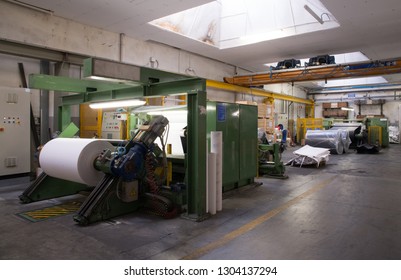 PORDENONE, ITALY - March 3, 2017 - Italian Paper Mill That Produces Fine And Technical Papers Suit Every Printing Technique And Conversion - Continuous Machine.