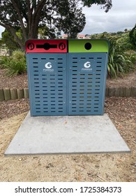 Porirua, Wellington / New Zealand - April 12 2020: Porirua City Council Rubbish Bins And Recycling