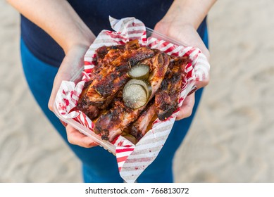 Pork Barbecue Baby Ribs At A Street Food Market