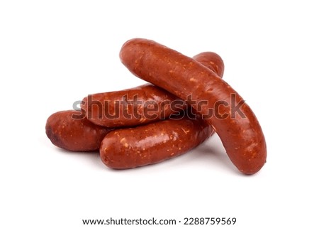 Pork bratwurst sausages, isolated on white background