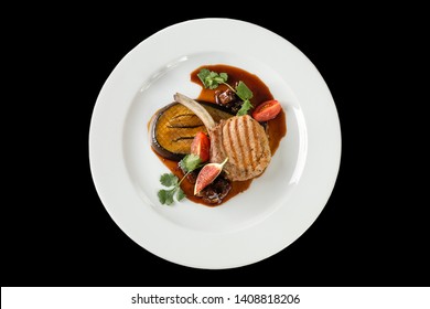 
Pork chops with glazed eggplant and fig sauce