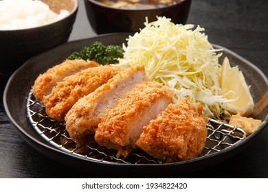 Pork cutlet and shredded cabbage,and rice,miso soup