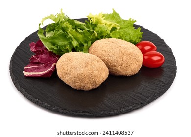 Pork cutlets in breadcrumbs, isolated on white background. High resolution image