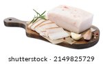 Pork fatback with rosemary, garlic and peppercorns isolated on white
