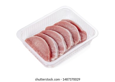 Pork Fillet In A Tray On A White Plate, Meat Production, Meat Factory, Farm, Object On A White Plate Pork Chopped Industrial Pork