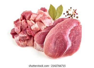 Pork Ham Steak, Isolated On White Background